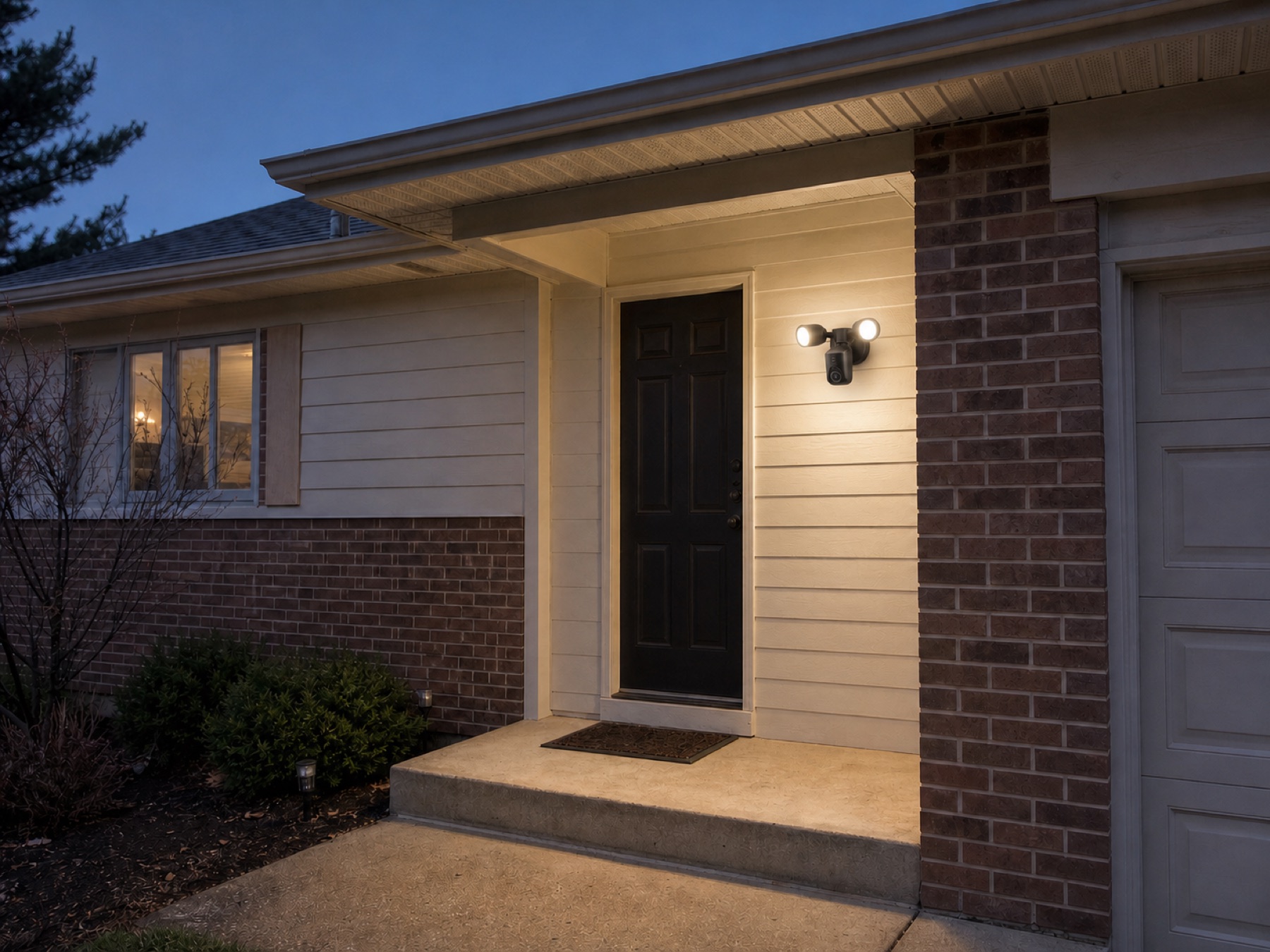 Same location with an integrated camera and floodlight combination installed