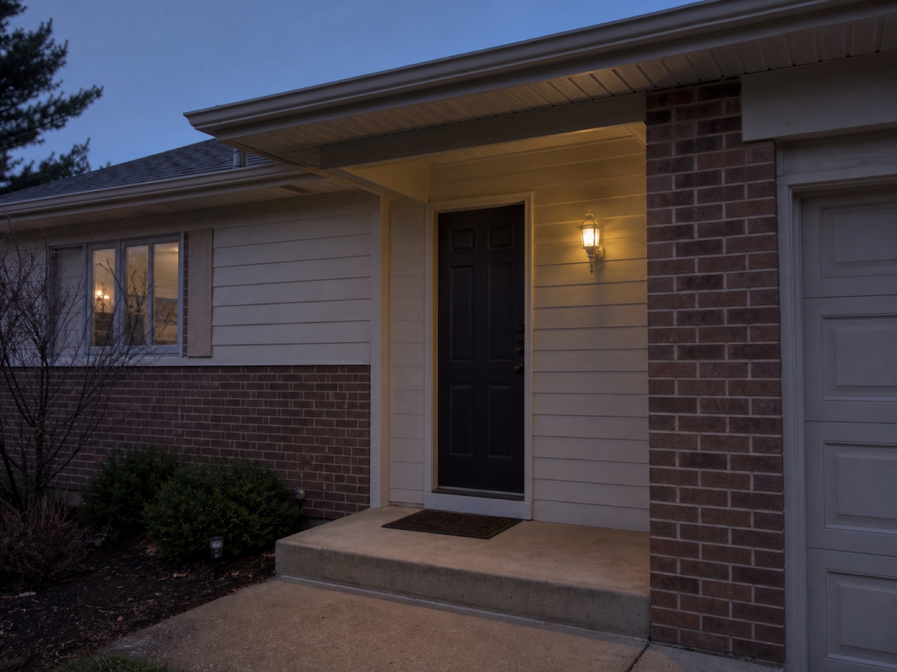 Exterior wall with an older light providing poor coverage